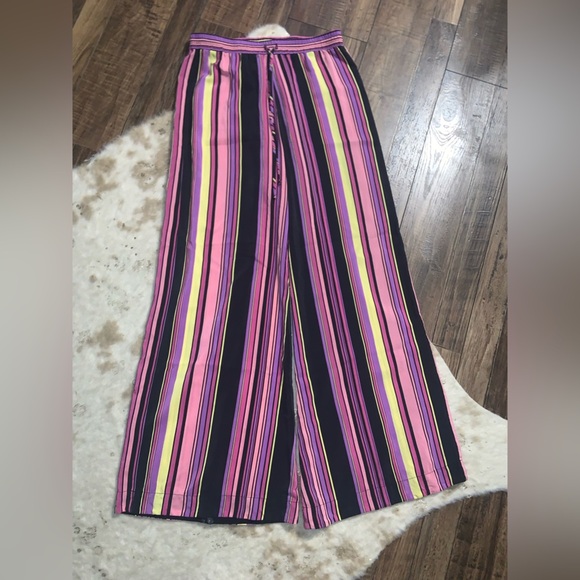 Johnny Was jade silk purple black fall striped boho Rue pant Xs wide leg $200 - Picture 2 of 7